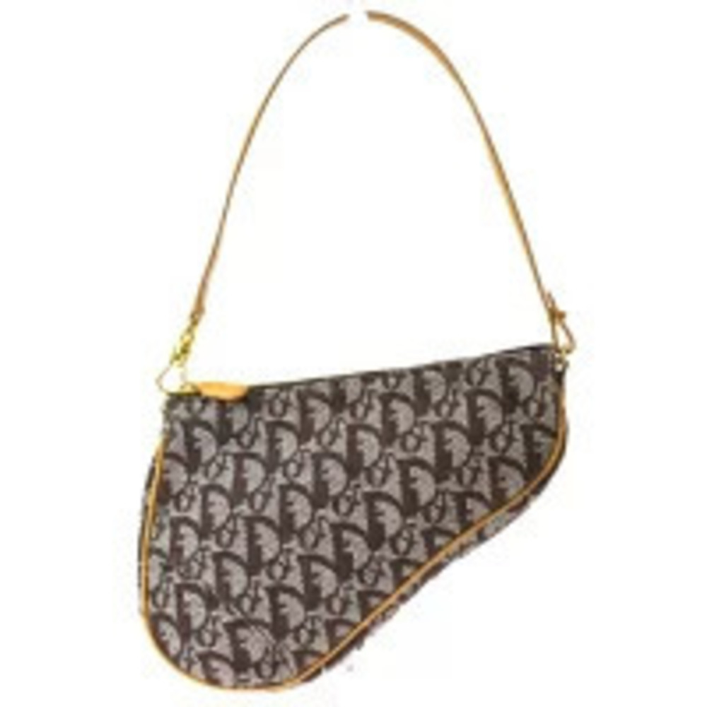 Christian Dior Trotter Saddle Bag Shoulder Brown Canvas Leather